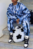 Blue Fashion Casual Print Basic O Neck Long Sleeve Two Pieces