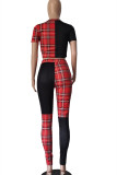 Black Red Fashion Casual Letter Print Patchwork O Neck Short Sleeve Two Pieces