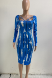Red Sexy Patchwork Tie-dye Square Collar Pencil Skirt Dresses