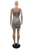 Leopard Print Fashion Sexy Print Leopard Backless Spaghetti Strap Sleeveless Dress