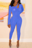 Blue Fashion Sexy Solid Split Joint Jumpsuits