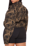 Camouflage Casual Camouflage Print Patchwork Turndown Collar Outerwear