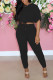 Black Fashion Casual Solid Bandage O Neck Short Sleeve Two Pieces