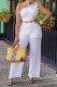 White Sexy Casual Solid Patchwork Backless One Shoulder Regular Jumpsuits (Without Belt)
