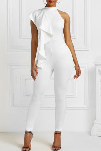 White Fashion Casual Solid Split Joint O Neck Jumpsuits
