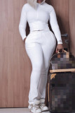 White Fashion Casual Solid Patchwork Zipper Collar Long Sleeve Two Pieces
