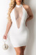 White Fashion Sexy Patchwork See-through Backless Halter Sleeveless Dress