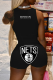 Black Sportswear Print Patchwork O Neck Sleeveless Two Pieces