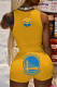 Yellow Sportswear Print Patchwork O Neck Sleeveless Two Pieces