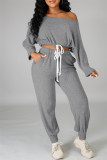 Red Fashion Casual Solid Basic O Neck Long Sleeve Two Pieces