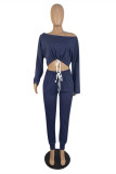 Red Fashion Casual Solid Basic O Neck Long Sleeve Two Pieces