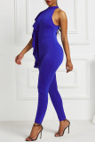 Royal Blue Fashion Casual Solid Split Joint O Neck Jumpsuits