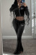 Black Fashion Casual Letter Embroidery Basic Zipper Collar Two Pieces