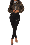 Camouflage Casual Camouflage Print Patchwork Turndown Collar Outerwear