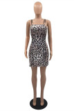 Leopard Print Fashion Sexy Print Leopard Backless Spaghetti Strap Sleeveless Dress