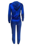 Blue Casual Solid Split Joint Hooded Collar Long Sleeve Two Pieces