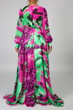 Blue Red Sexy Print Patchwork V Neck Cake Skirt Dresses