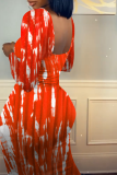 Red Sexy Patchwork Tie-dye Square Collar Pencil Skirt Dresses