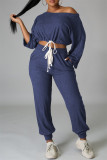 Red Fashion Casual Solid Basic O Neck Long Sleeve Two Pieces