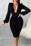 Leopard Print Sexy Solid Patchwork Fold V Neck One Step Skirt Dresses