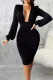 Black Sexy Solid Patchwork Fold V Neck One Step Skirt Dresses