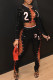Black Casual Print Bandage Sequins O Neck Long Sleeve Two Pieces