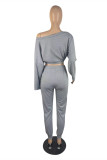 Red Fashion Casual Solid Basic O Neck Long Sleeve Two Pieces
