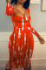 Red Sexy Patchwork Tie-dye Square Collar Pencil Skirt Dresses