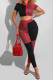 Black Red Fashion Casual Letter Print Patchwork O Neck Short Sleeve Two Pieces
