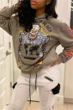 Brown Fashion Casual Print Basic Hooded Collar Tops