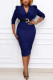 Deep Blue Fashion Casual Solid With Belt V Neck Dresses