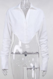 White Sexy Solid Patchwork Buckle Asymmetrical Turndown Collar Tops