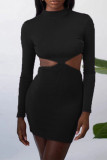 Pink Sexy Solid Hollowed Out Patchwork Backless Asymmetrical O Neck Pencil Skirt Dresses