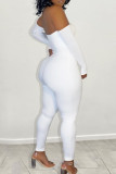 White Fashion Sexy Solid Patchwork Strapless Jumpsuits