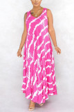 Rose pink Sexy Tank Sleeveless O neck Swagger Ankle-Length Print Dresses