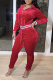Purple Fashion Casual Solid Patchwork Zipper Hooded Collar Long Sleeve Two Pieces
