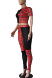 Black Red Fashion Casual Letter Print Patchwork O Neck Short Sleeve Two Pieces