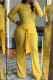 Yellow Fashion Casual Solid Bandage Patchwork O Neck Long Sleeve Two Pieces