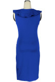 Light Blue Fashion Sexy Solid Patchwork V Neck One Step Skirt Dresses