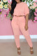 Pink Fashion Casual Solid Bandage O Neck Short Sleeve Two Pieces