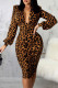 Leopard Print Sexy Solid Patchwork Fold V Neck One Step Skirt Dresses