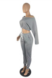 Red Fashion Casual Solid Basic O Neck Long Sleeve Two Pieces