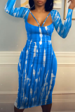 Red Sexy Patchwork Tie-dye Square Collar Pencil Skirt Dresses