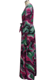 Blue Red Sexy Print Patchwork V Neck Cake Skirt Dresses