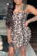 Leopard Print Fashion Sexy Print Leopard Backless Spaghetti Strap Sleeveless Dress
