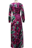 Blue Red Sexy Print Patchwork V Neck Cake Skirt Dresses