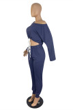 Red Fashion Casual Solid Basic O Neck Long Sleeve Two Pieces