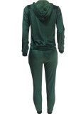 Ink Green Casual Solid Split Joint Hooded Collar Long Sleeve Two Pieces
