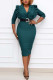 Green Fashion Casual Solid With Belt V Neck Dresses