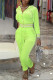 Fluorescent Green Fashion Casual Solid Patchwork Zipper Hooded Collar Long Sleeve Two Pieces